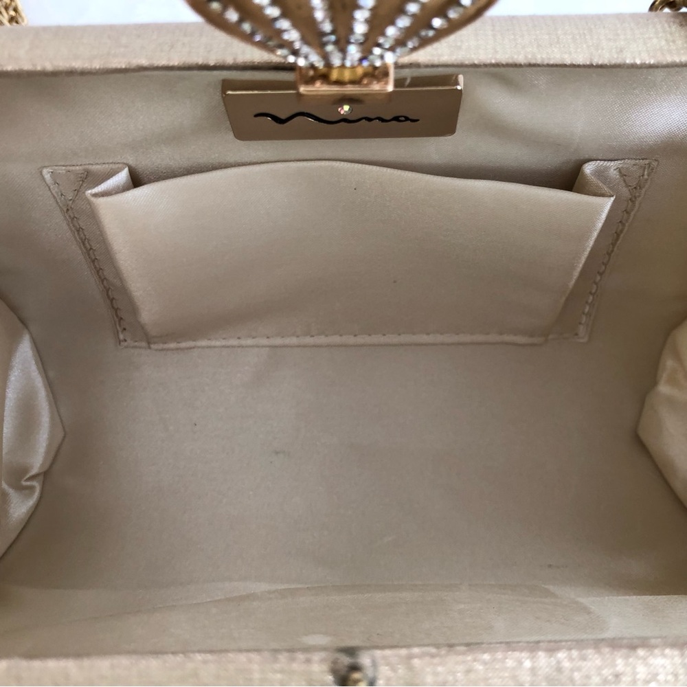 Nina Shell embellished Mina Gold Clutch Crossbody Bag - Picture 6 of 9